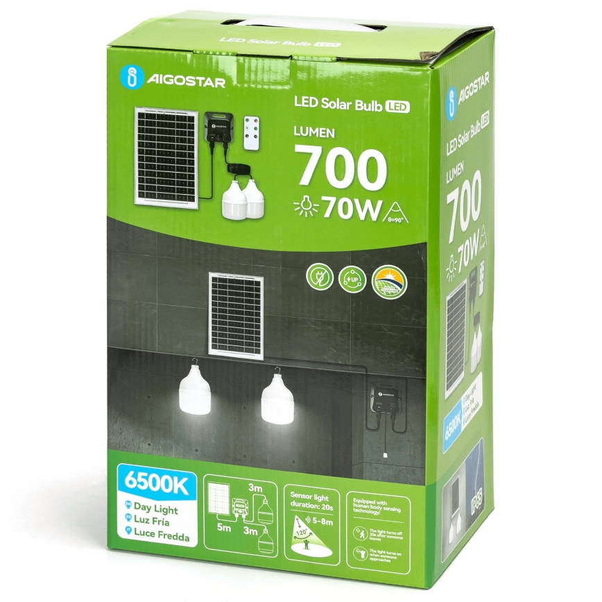 Aigostar - Lustre solaire LED avec capteur 2×LED/35W/12V 6000 mAh 6500 K IP65 Ø 10 cm + télécommande