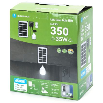 Aigostar - Lustre solaire LED avec capteur, 35W/12V, 3000 mAh, 6500K, IP65, Ø 10 cm + télécommande