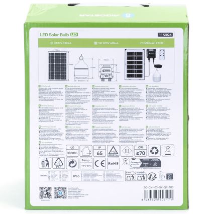 Aigostar - Lustre solaire LED avec capteur, 35W/12V, 3000 mAh, 6500K, IP65, Ø 10 cm + télécommande