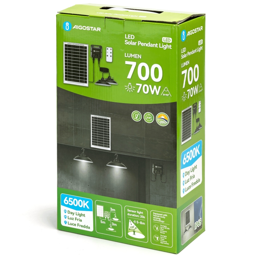 Aigostar - Luminaire solaire LED avec capteur 2xLED/35W/12V 6000 mAh 6500K IP65 Ø 15 cm + télécommande