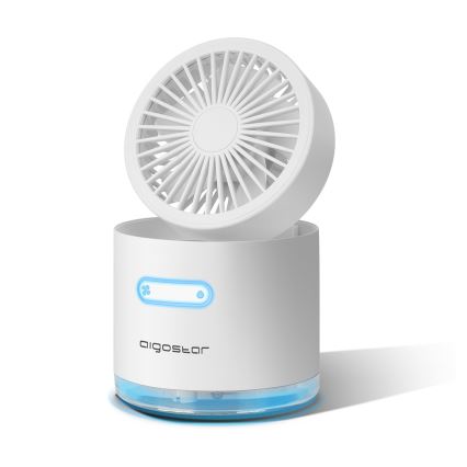 Aigostar - Mini ventilateur de bureau sans fil RGB à effet de brume MIST 10W/5V 2000mAh blanc