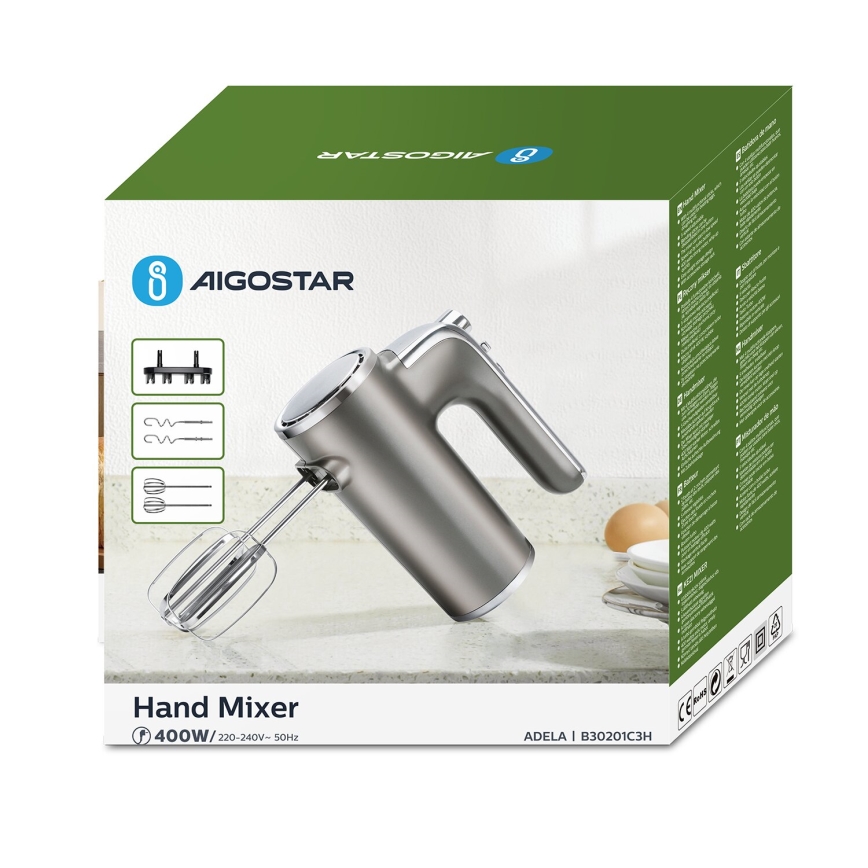 Aigostar - Mixeur plongeant 400W/230V gris/chrome mat