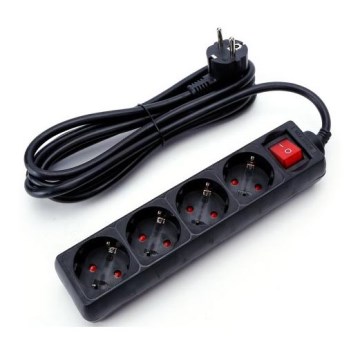 Aigostar - Multiprise avec un interrupteur 4Z 3m SCHUKO noire