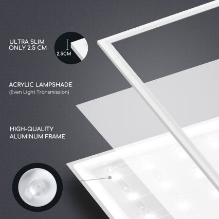 Aigostar - Panneau encastrable LED/40W/230V 3000K/4000K/6500K 60x60cm blanc