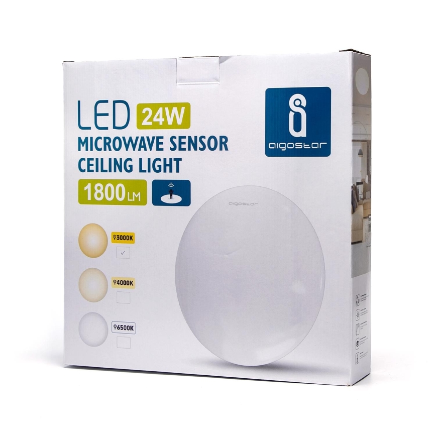 Aigostar - Plafonnier avec un détecteur LED/24W/230V 3000K