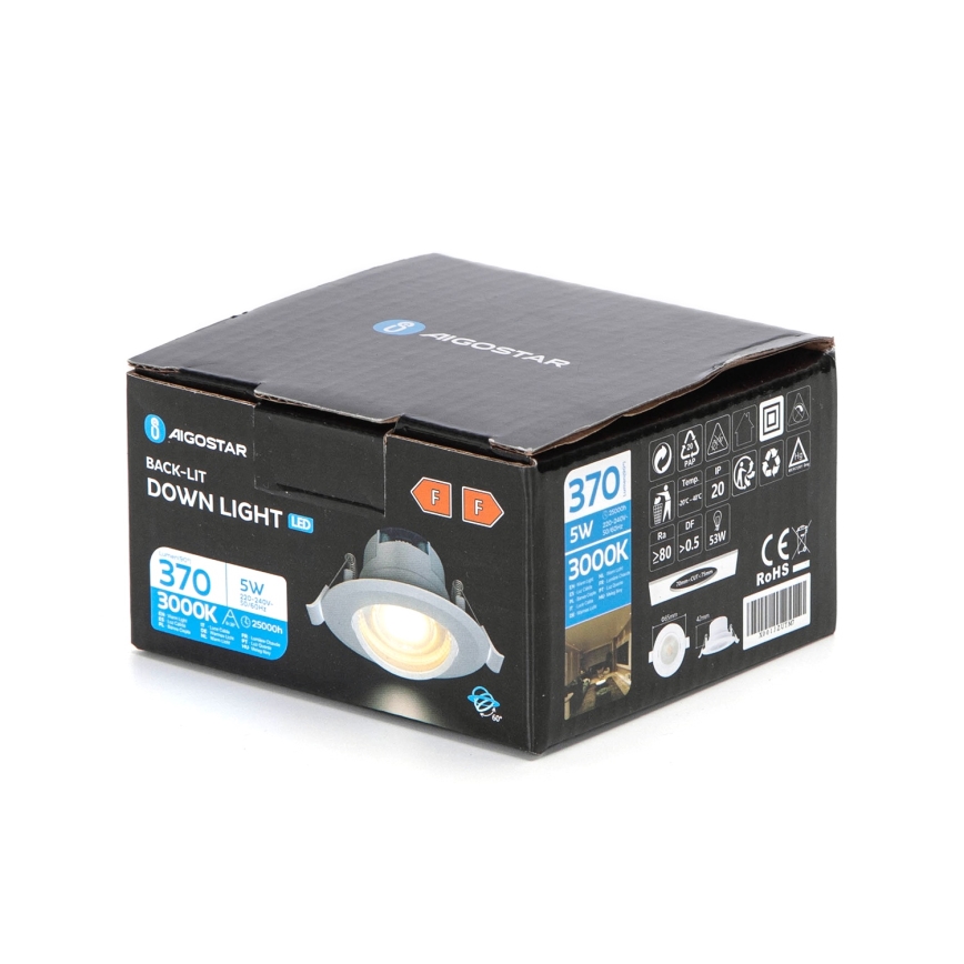 Aigostar - Plafonnier encastré LED/5W/230V 3000K diam. 8,5 cm blanc