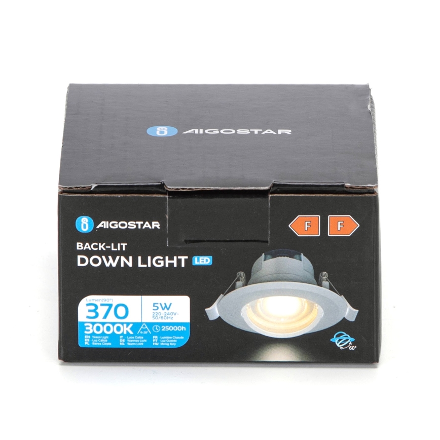 Aigostar - Plafonnier encastré LED/5W/230V 3000K diam. 8,5 cm blanc