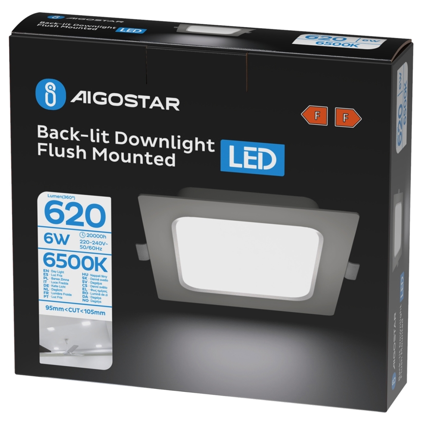 Aigostar - Plafonnier encastré LED/6W/230V 6500K 12x12 cm blanc