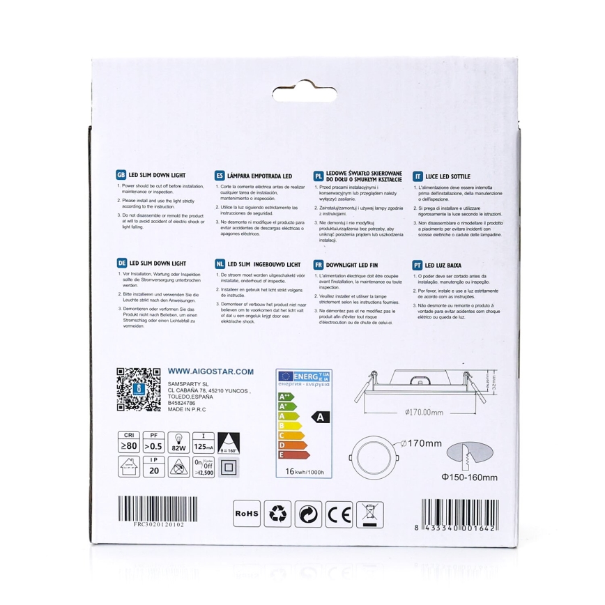 Aigostar - Plafonnier encastré ULTRATHIN LED/16W/230V 4000K blanc