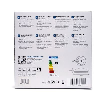 Aigostar - Plafonnier LED 12 W/230 V 3000 K Ø 28 cm