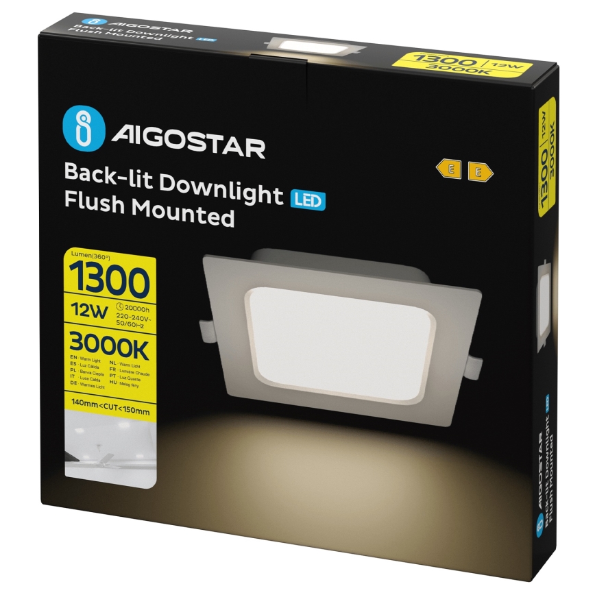 Aigostar - Plafonnier LED 12W/230V 3000K 17,5x17,5 cm blanc