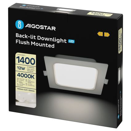 Aigostar - Plafonnier LED 12W/230V 4000K 17,5x17,5 cm blanc