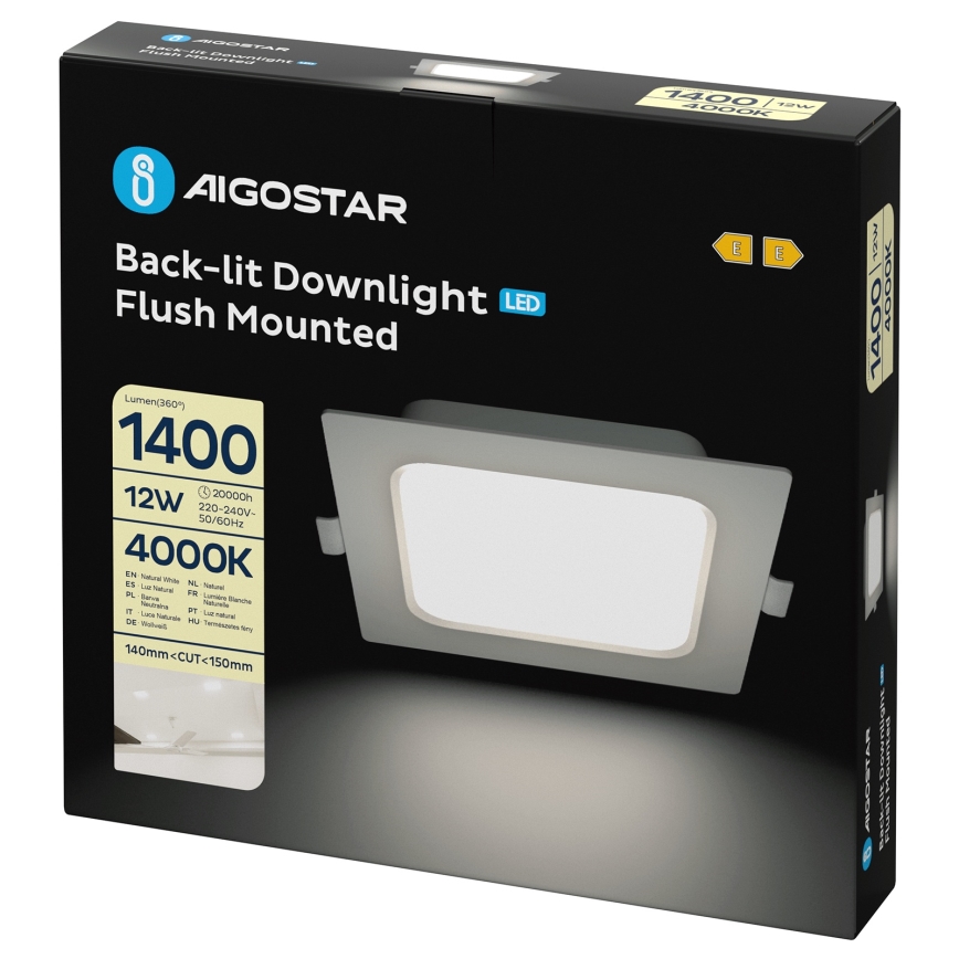 Aigostar - Plafonnier LED 12W/230V 4000K 17,5x17,5 cm blanc
