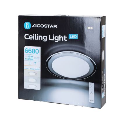Aigostar - Plafonnier LED dimmable LED/60W/230V 2700-6500K Ø 52,7 cm chrome + télécommande