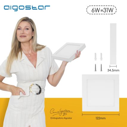 Aigostar - Plafonnier LED en applique 6W/230V 4000K 12,2x12,2 cm blanc