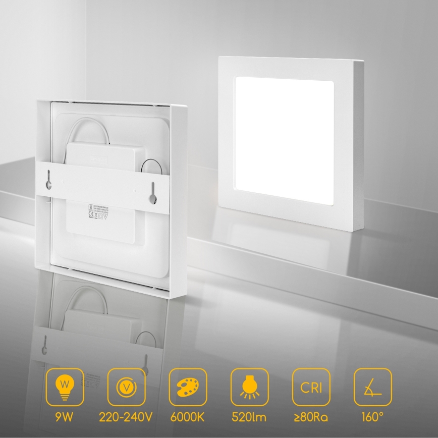 Aigostar - Plafonnier LED en applique LED/9W/230V 6000K 12,2x12,2 cm blanc