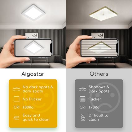Aigostar - Plafonnier LED en applique LED/9W/230V 6000K 12,2x12,2 cm blanc