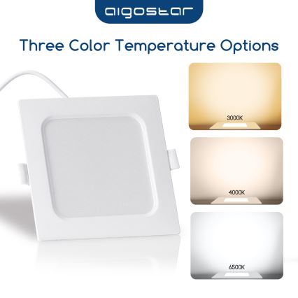 Aigostar - Plafonnier LED encastré 6 W, 230 V, 3000 K, 12 x 12 cm, blanc