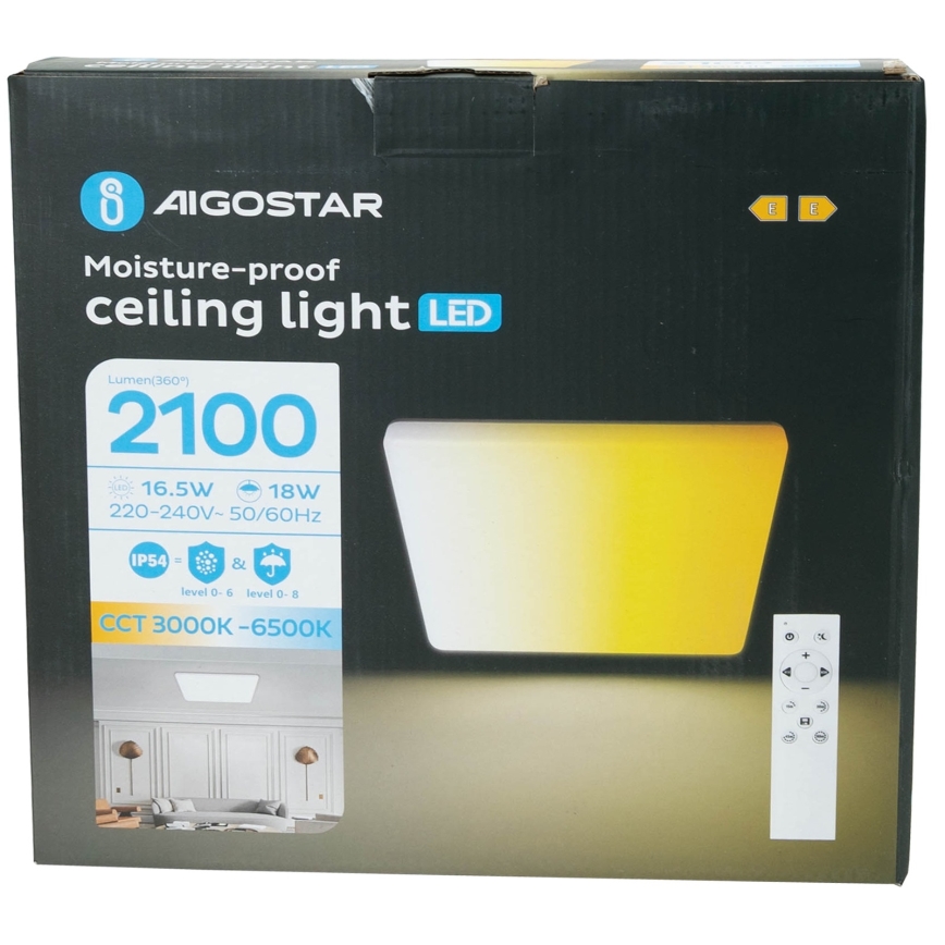 Aigostar - Plafonnier LED dimmable pour salle de bains LED/18W/230V 3000K-6500K IP54 + télécommande