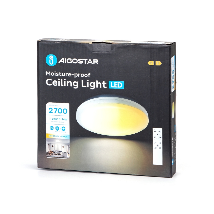 Aigostar - Plafonnier LED dimmable pour salle de bains LED/24W/230V 3000K-6500K IP54 Ø 33 cm + télécommande