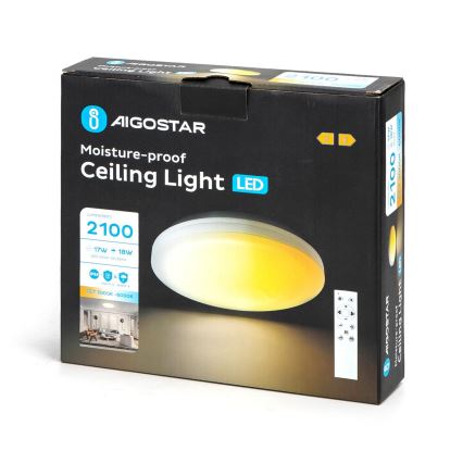 Aigostar - Plafonnier salle de bain LED/18W/230V 3000-6000K IP54 + télécommande