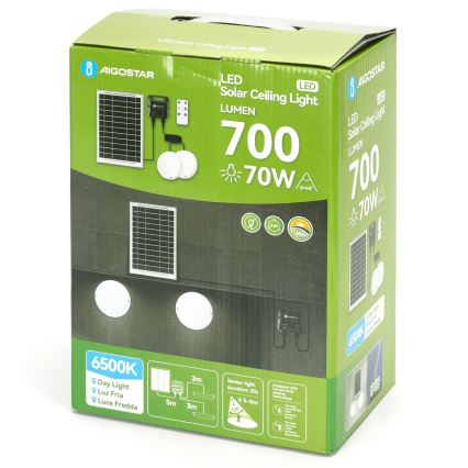 Aigostar - Plafonnier solaire LED avec détecteur de mouvement 2xLED/35W/3,7V 6000 mAh IP65 + télécommande