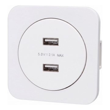 Aigostar - Prise d'alimentation USB avec cadre, 2x USB-A, blanche