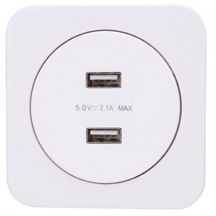 Aigostar - Prise d'alimentation USB avec cadre, 2x USB-A, blanche