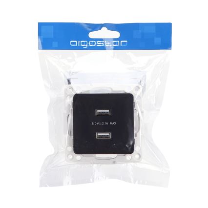 Aigostar - Prise d'alimentation USB encastrable sans cadre 2x USB-A noire