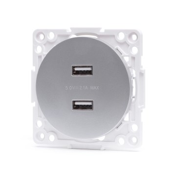 Aigostar - Prise d'alimentation USB sans cadre, 2 ports USB-A, argent