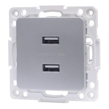 Aigostar - prise d'alimentation USB sans cadre 2x USB-A argentée