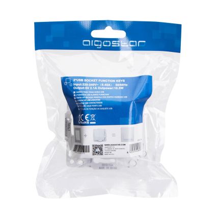 Aigostar - prise d'alimentation USB sans cadre 2x USB-A argentée