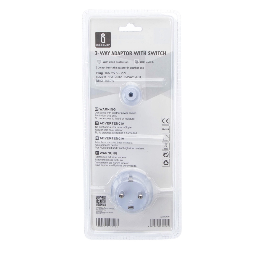 Aigostar - Prise de distribution avec interrupteur 3x16A/230V SCHUKO