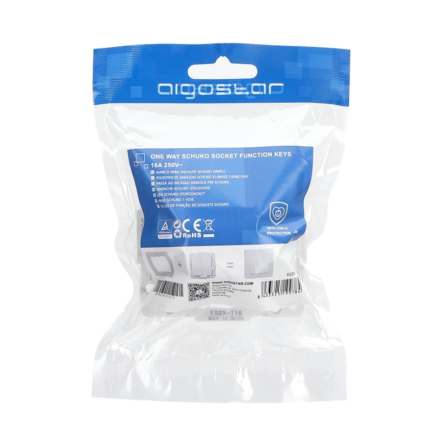 Aigostar - Prise domestique SCHUKO sans cadre 250V blanche