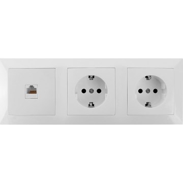 Aigostar - Prise Ethernet et 2 prises SCHUKO avec plaque blanche
