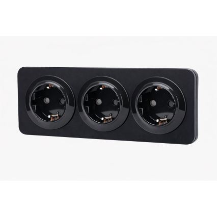 Aigostar - Prise murale avec cadre 3x SCHUKO 250V/16A noire