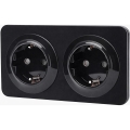 Aigostar - Prise murale double SCHUKO 250V/16A noire avec cadre