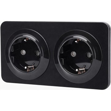 Aigostar - Prise murale double SCHUKO 250V/16A noire avec cadre