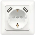 Aigostar - Prise murale SCHUKO 250V + 2x USB avec cadre, blanche
