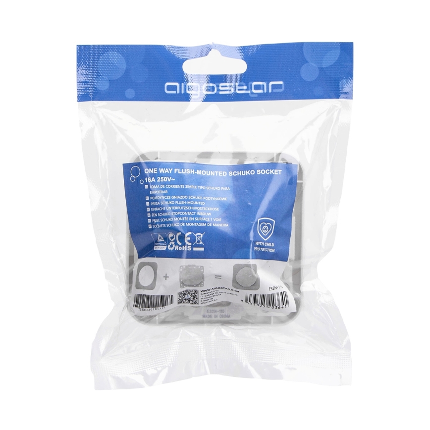 Aigostar - prise murale SCHUKO 250V blanche avec cadre