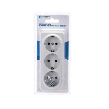 Aigostar - Prise murale triple domestique SCHUKO 250V blanche