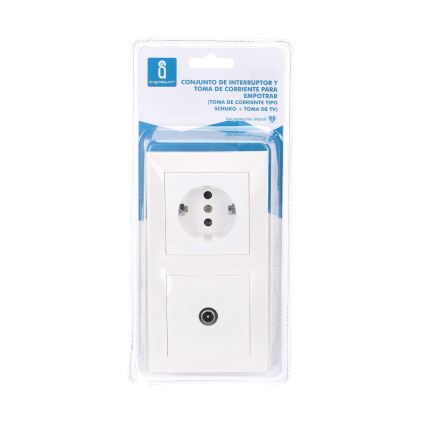 Aigostar - prise TV et prise SCHUKO 230 V avec cadre blanc