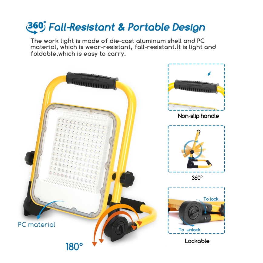 Aigostar - Projecteur à intensité variable rechargeable LED/100W/5V 6500K IP65 15000 mAh