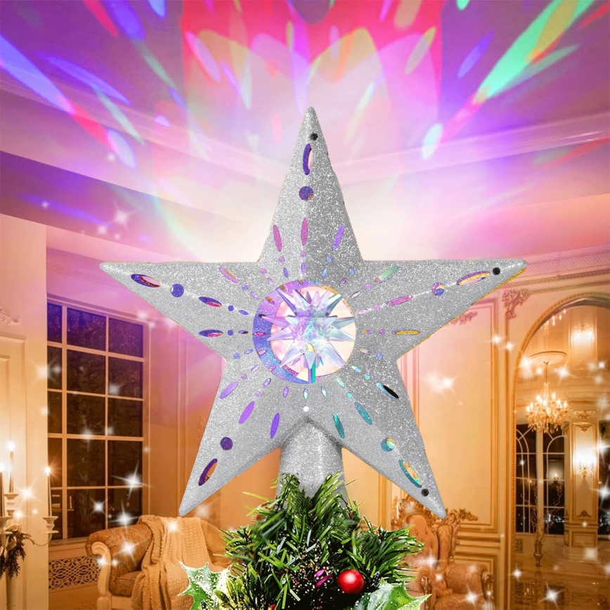 Aigostar - Projecteur de Noël LED à flocons de neige LED/5W/230V multicolore étoile argentée
