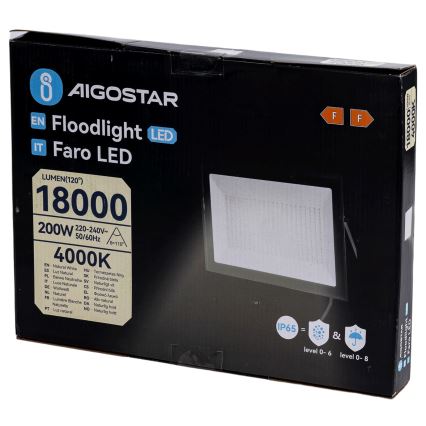 Aigostar - Projecteur LED/200W/230V 4000K IP65 noir
