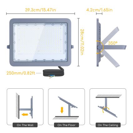 Aigostar - Projecteur LED/200W/230V gris 6500K IP65