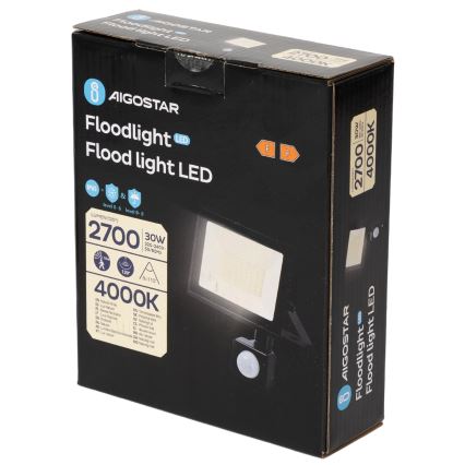 Aigostar - Projecteur LED avec détecteur LED/30W/230V 4000K IP65