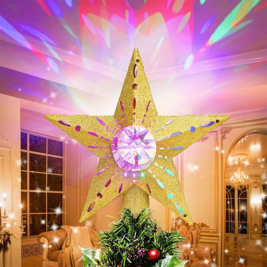 Aigostar - Projecteur LED de flocons de neige pour Noël LED/5W/230V multicolore étoile dorée