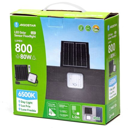 Aigostar - Projecteur solaire à intensité variable avec détecteur LED/80W/3,4V 6500K IP66 + Télécommande