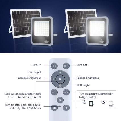 Aigostar - Projecteur solaire à intensité variable LED/100W/3,2V IP65 + Télécommande